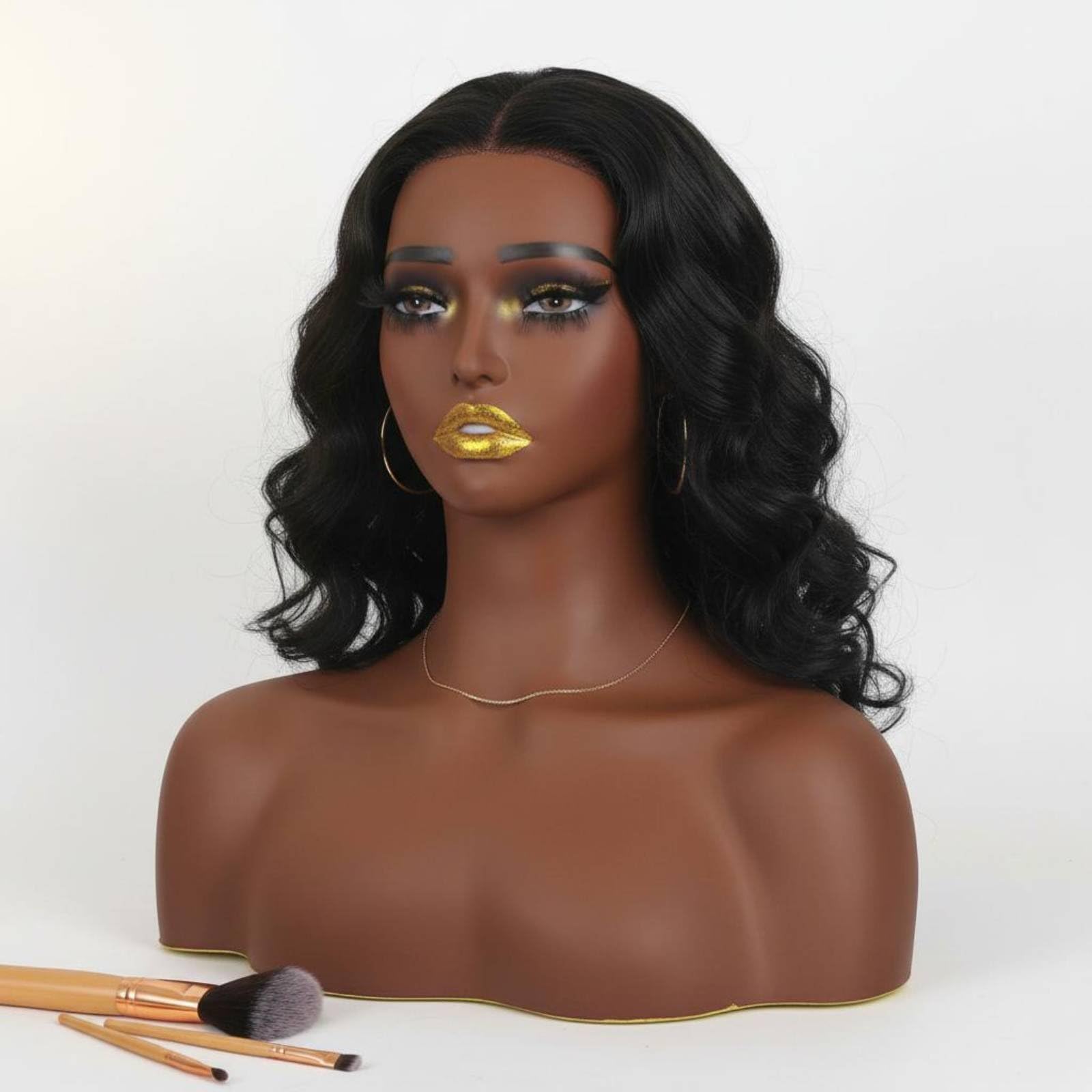 Mannequin Kopf Haar Lebensechte Optik Damenkopfmodell mit Schultern Langes Haarstyling Puppenkopf Haare für Perückenhändler, Friseure