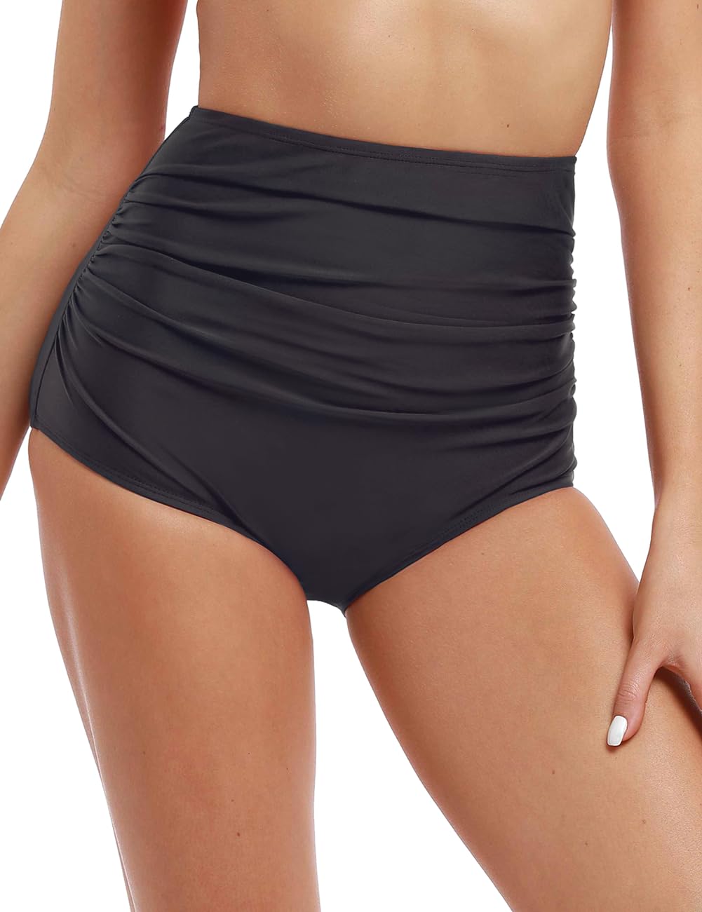 Hilor Bas de bikini taille haute pour femme - Culotte tankini froncée - Short de bain