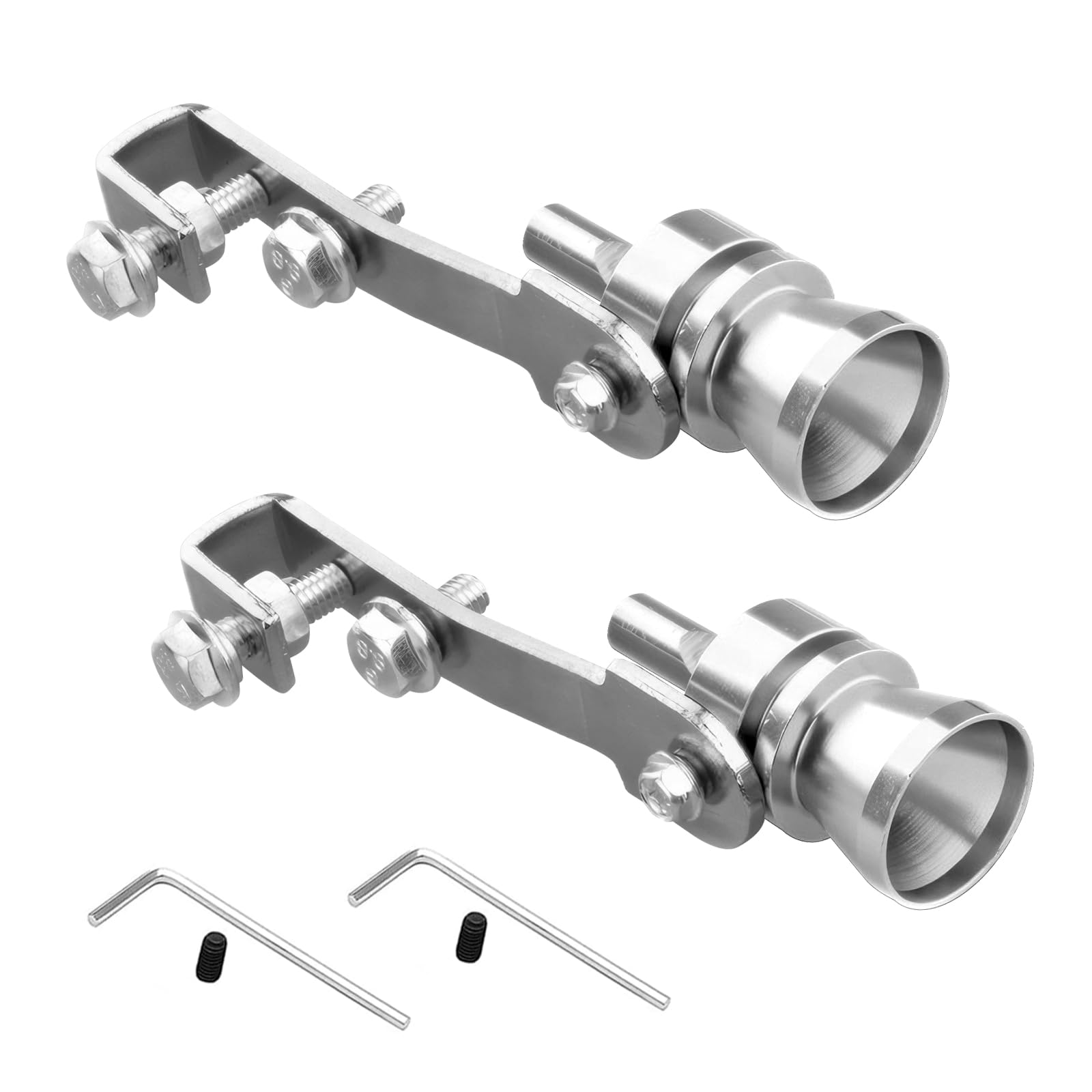 2 PCS Car 1.6-2.0 Displacement Exhaust Pipe Blow Valve Muffler, 4.06" x 0.9" Anti-rust Metal Sound Wave Imitator Turbine Whistle, Modification Accessories, for Cars, Motorcycles (Silver)