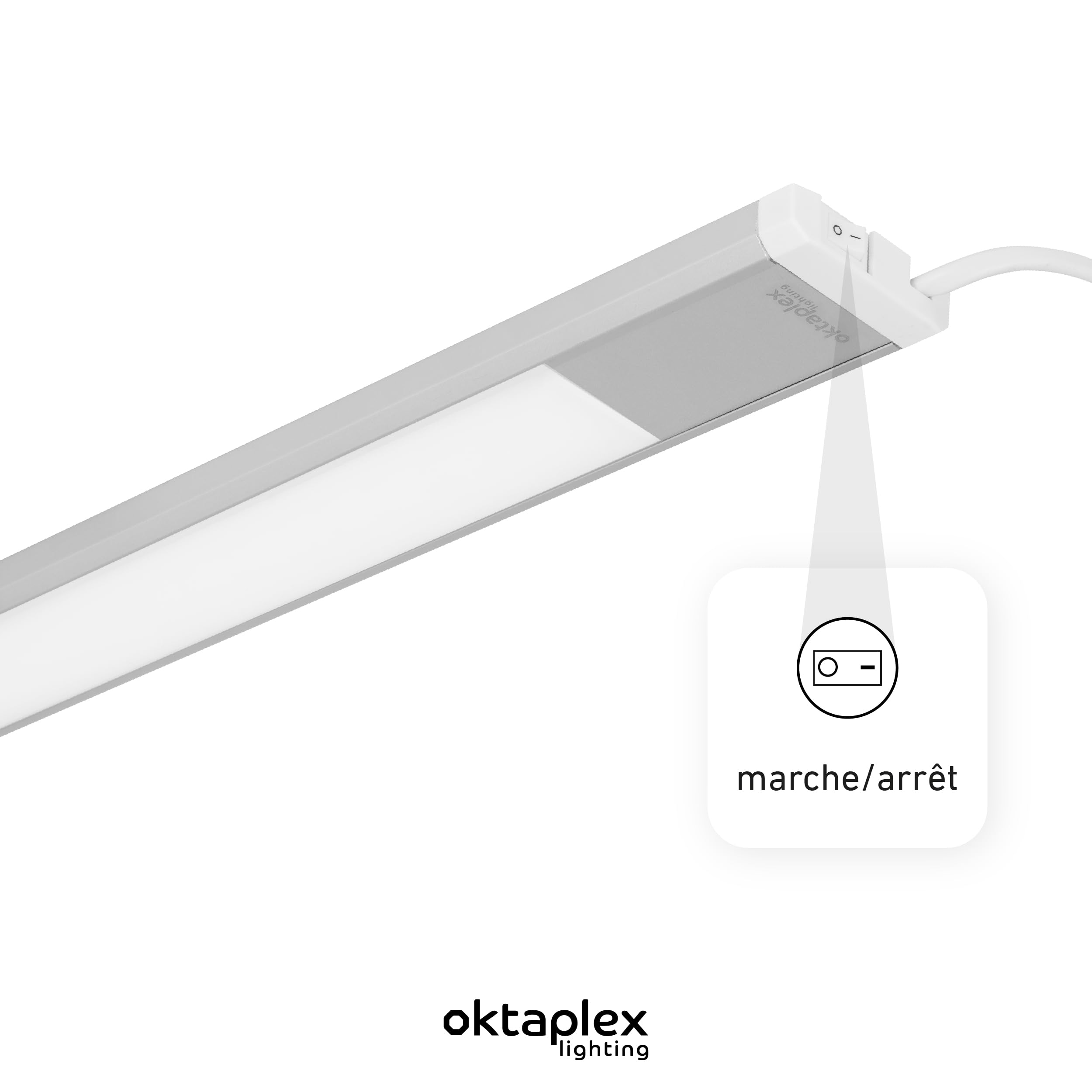 Oktaplex Riva Plat LED Éclairage Sous Plan Cuisine 1110lm Blanc Chaud 90cm Argenté Avec Interrupteur 15W 230V