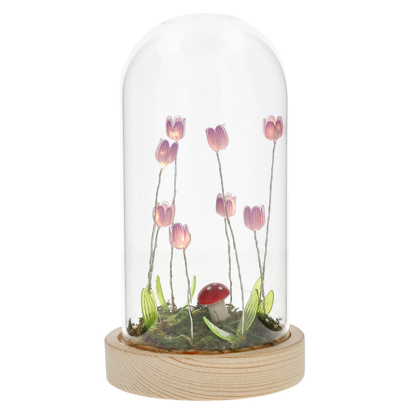 Shudehill Giftware Lilac Flower Dell Meadow Led Long Dome Decorative Mood Light With Wooden Base - Tulips