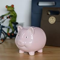 Vista 6 de Hucha rosa, alcancía de cerámica para niños