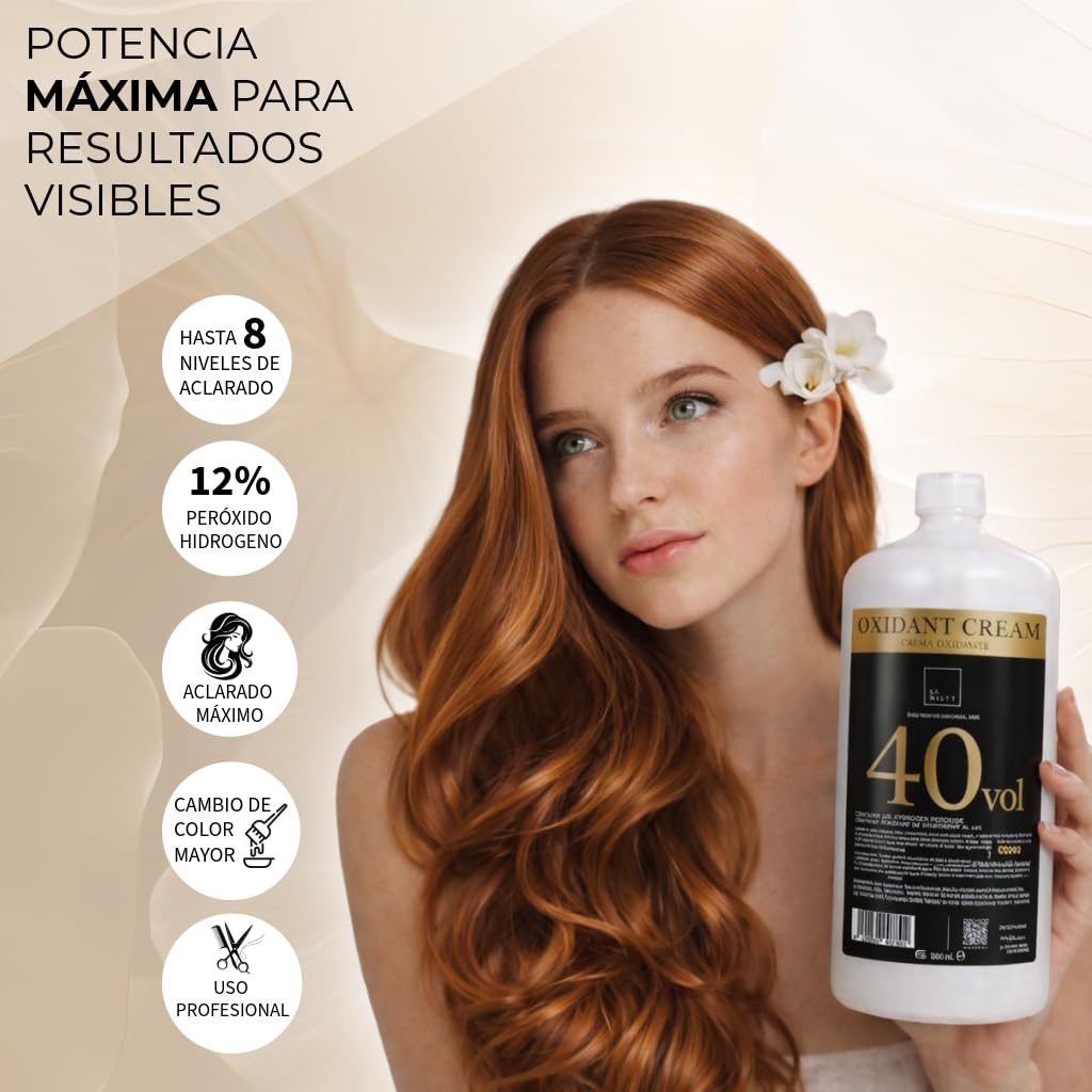 Crema Oxigenada 40 Vol (12%) para Tintes | 5 Botellas de 1 Litro | Decolorante Pelo Profesional