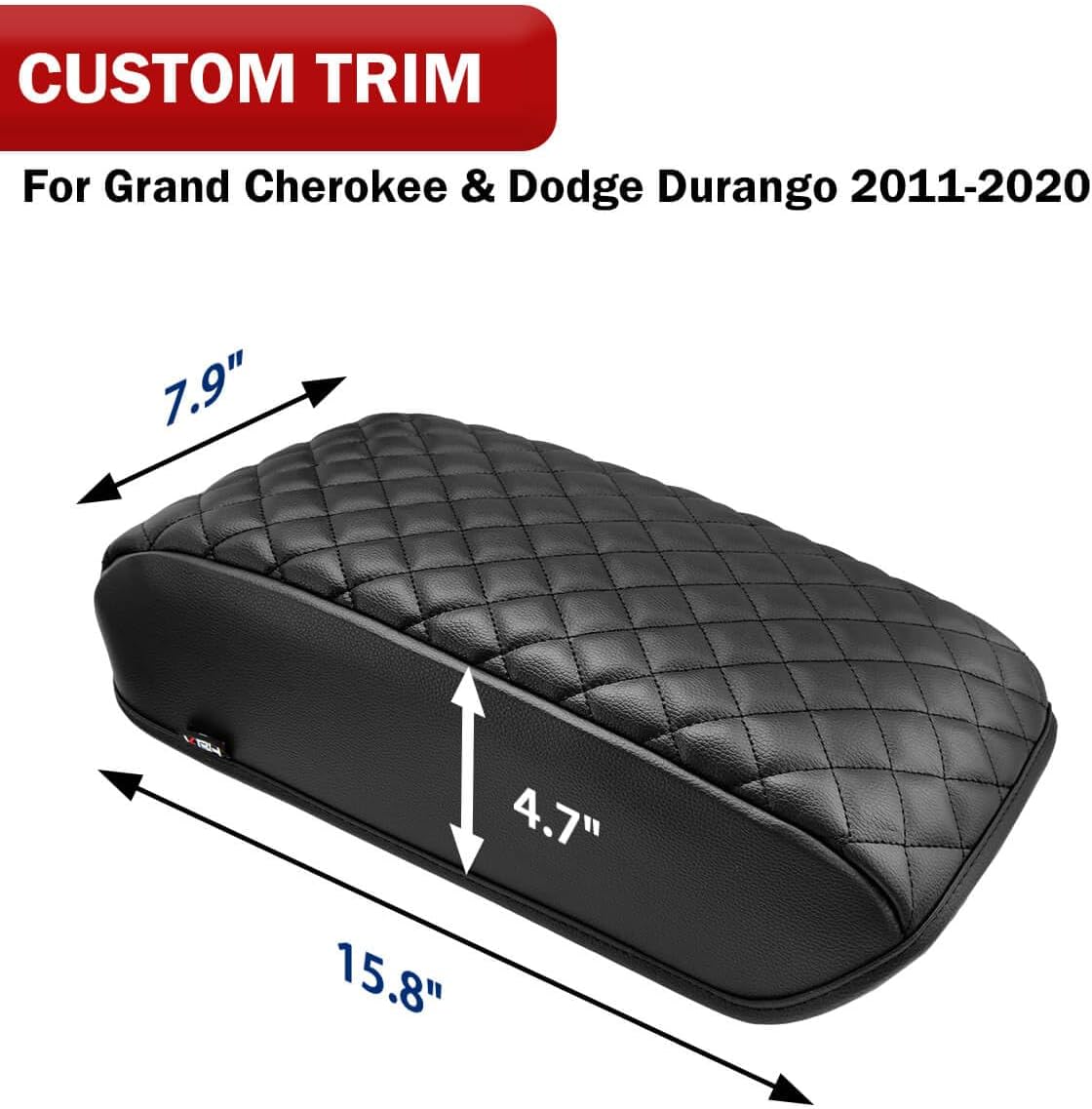 KBH Center Console Armrest Cover for Jeep Grand Cherokee, Dodge Durango 2011 2012 2013 2014 2015 2016 2017 2018 2019 2020, Vinyl Leather Arm Rest Covering, Customized Accessories, Black
