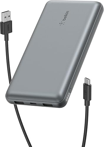 Belkin Cargador portátil, banco de energía USB C de 20000 mAh con 2 puertos USB-A, 15 W con cable A a C - iPhone 17, Air, Pro, Pro Max, AirPods,