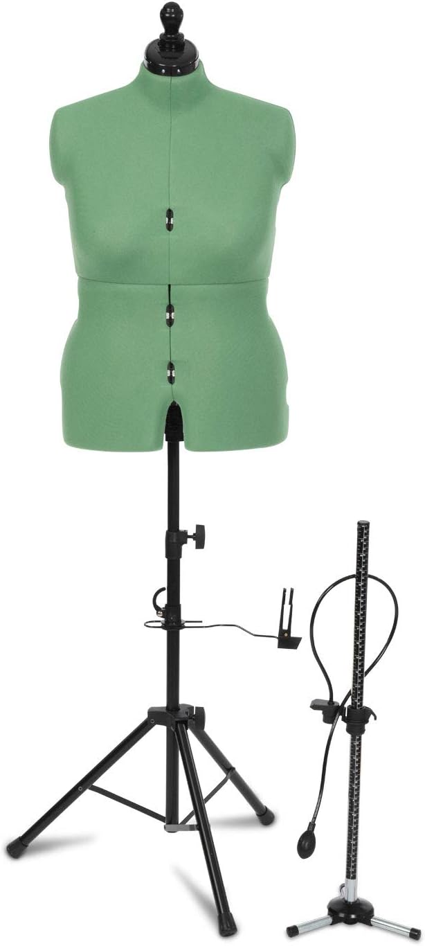 Sewing Online Adjustable Dressmakers Dummy, Celine Deluxe in Quince Green Fabric with Hem Marker, Dress Form Sizes - Pin, Measure, Fit and Display your Clothes on this Tailors Dummy - FG982
