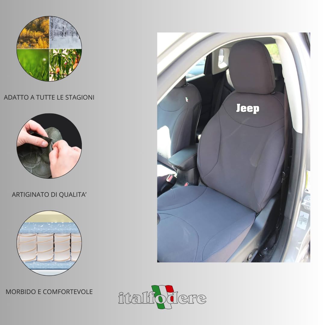 Italfodere - Coprisedili Auto Anteriori - Compatibili con Jeep Compass - Fatti a Mano - Cotone - Gommapiuma - Poliestere - Accessori Auto Interno - Made in Italy