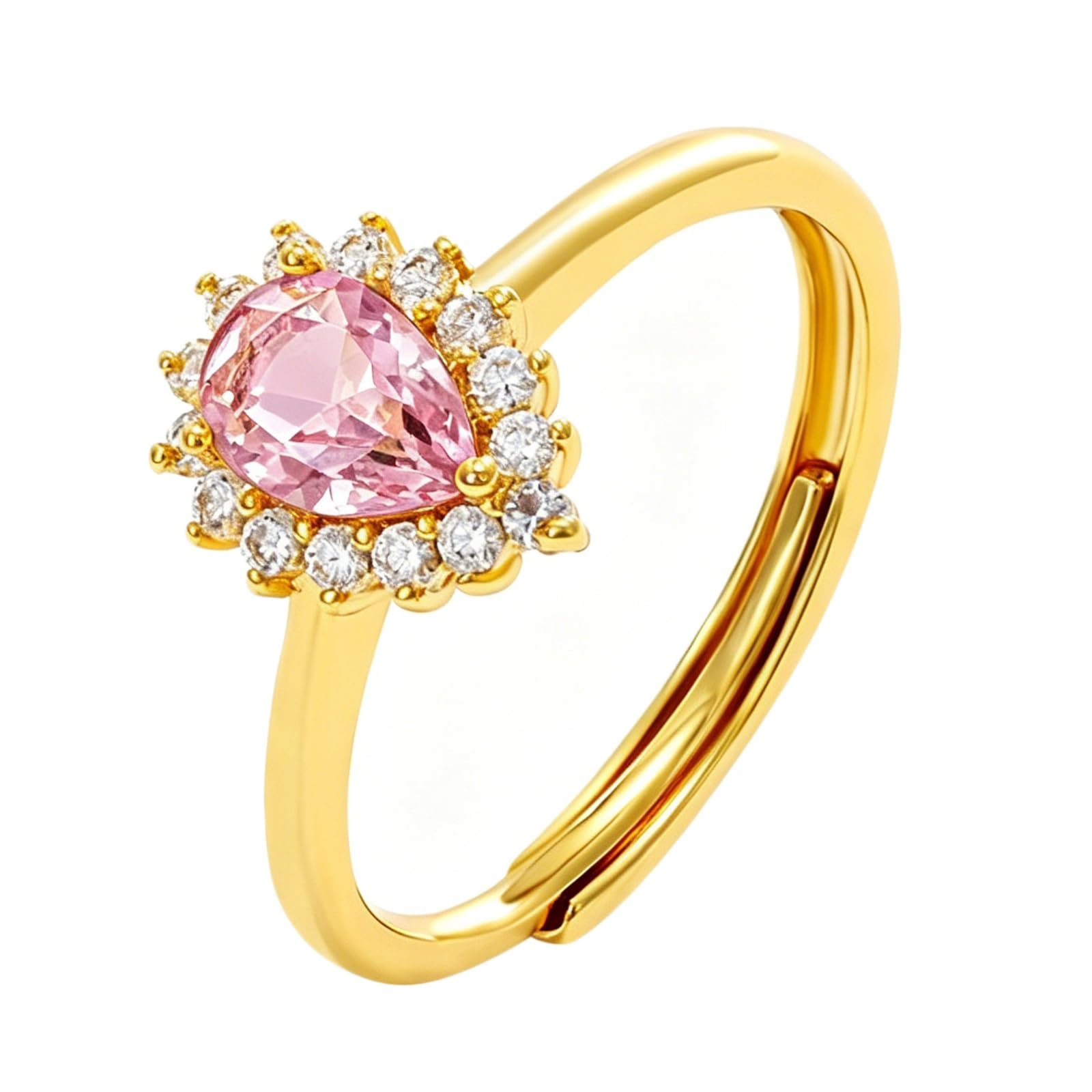 Anello Fidanzamento Donna, Anello di matrimonio lucidato comfort fit per donne con zaffiro rosa creato in laboratorio a goccia e moissanite in Oro giallo