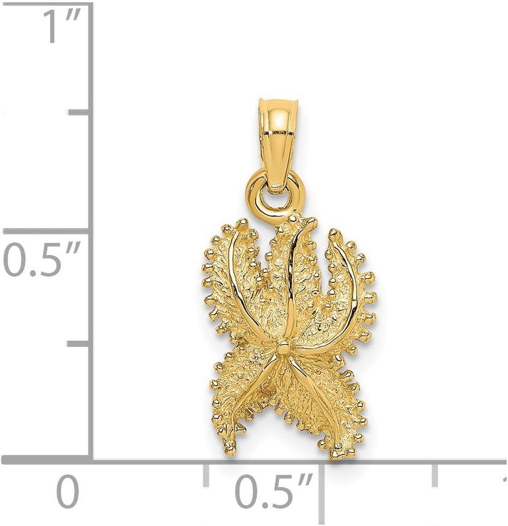 JewelryWeb 14k Gold Sea shell Nautical Starfish W High Polish and Beaded Texture Charm 18x10.1mm Wide 2.7mm Thick Pendant Necklace for Women - Image 2