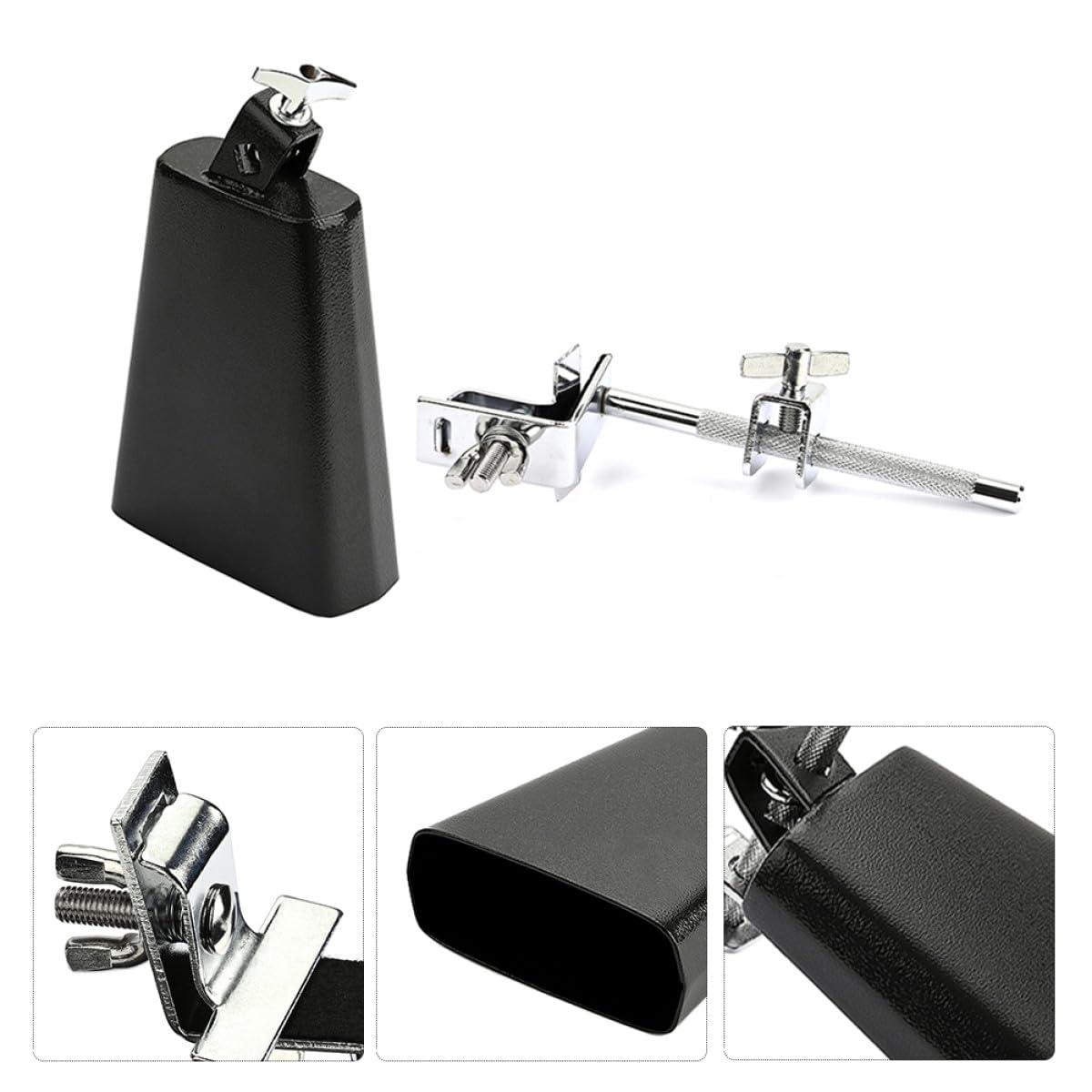 Cabilock Cencerro Metálico Negro para Batería Sonido Rico y Estructura Robusta, Accesorio Adecuado para Estudiantes y Principiantes en Percusión