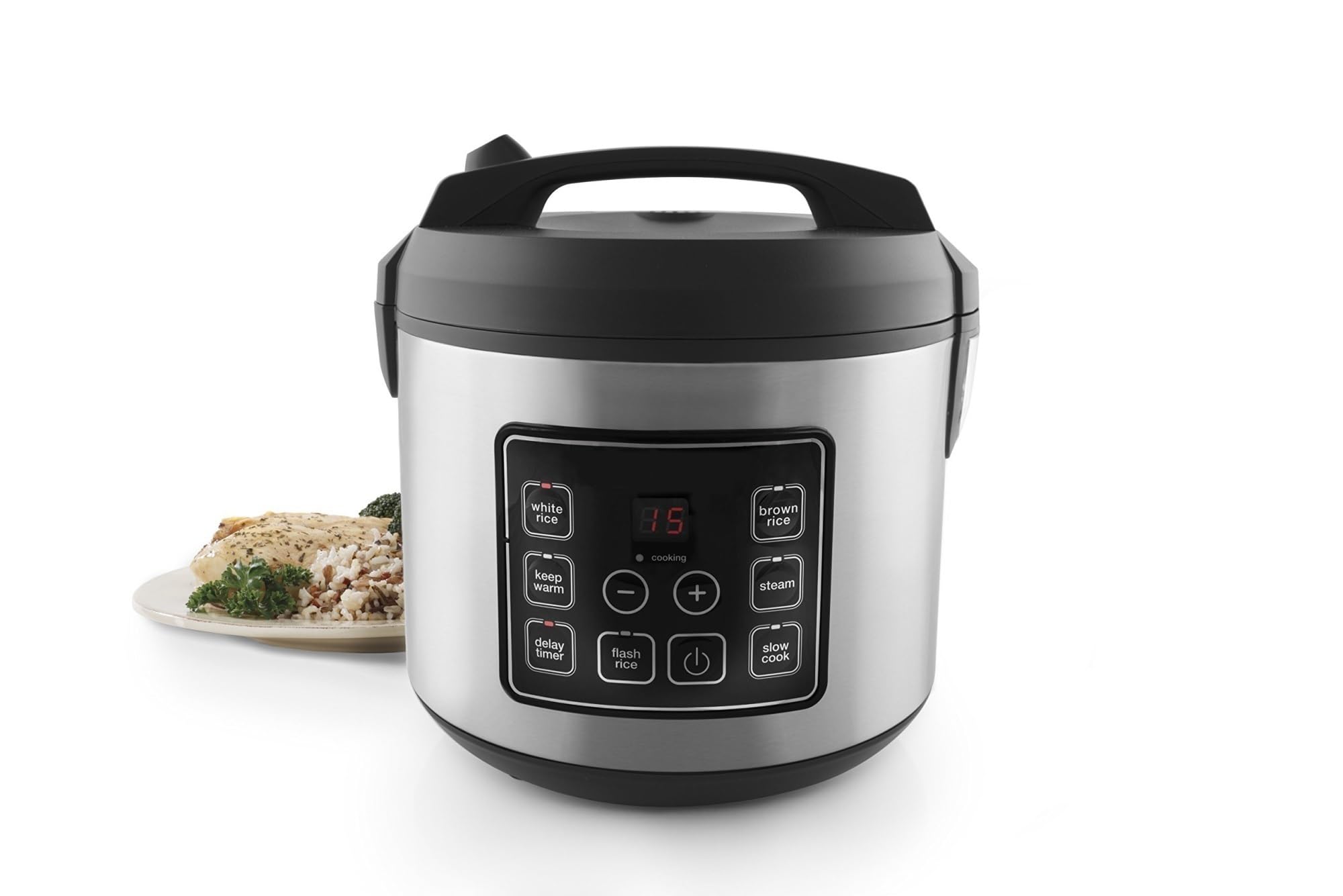 Electric Rice Cooker, 20-Cup Programmable Rice & Grain Cooker and Multi-Cooker - Easy-to-Use Digital Controls, Versatile Cooking Functions, Stainless Steel Design - for Busy Families and Versatile Mea
