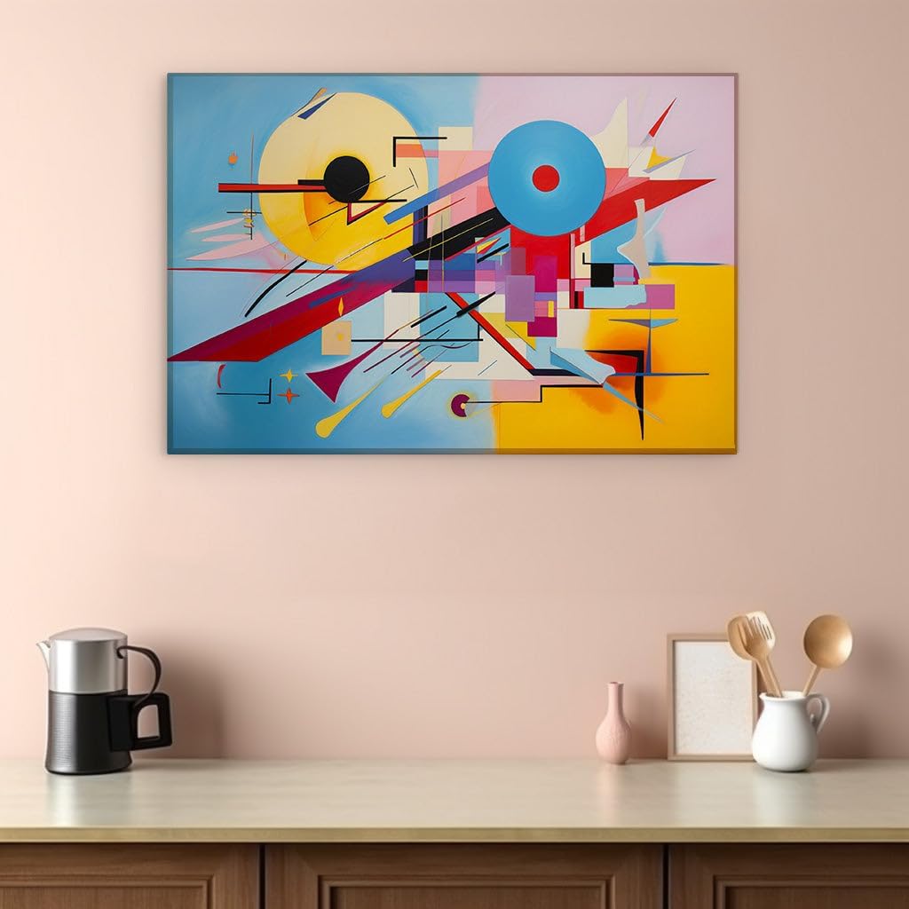 Canvas for Living room. Vibrant Geometric Energy Unleashed in Abstract Artwork Mastery, 27 x 18 inch Canvas Wall Art - Ready to Hang - 69x46 cm (27x18 inch)