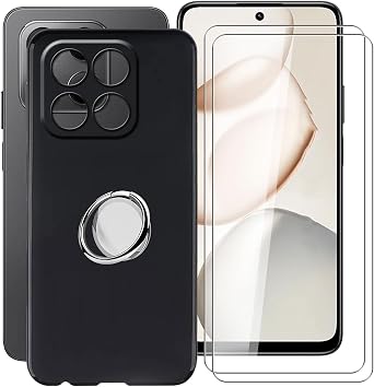 Black Case for Honor 400 Smart 4G 6.77" with 2 X Screen Protector + 360 Magnetic Ring Holder, Slim Shockproof Protective Cover Soft Silicone Phone Case for Honor 400 Smart 4G