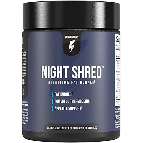 Night Shred Fat Burner and Natural Sleep Support | Ashwaganda, 5-HTP, CLA, Melatonin | Appetite Suppressant | Weight Loss Support Nighttime Fat Burning (60 Vegetarian Capsules)
