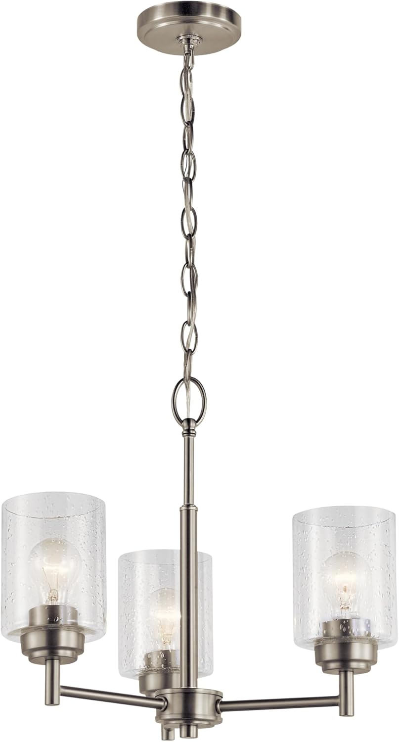 KICHLER Winslow 15.25" 3 Light Mini Chandelier with Clear Seeded Glass in Brushed Nickel ,White
