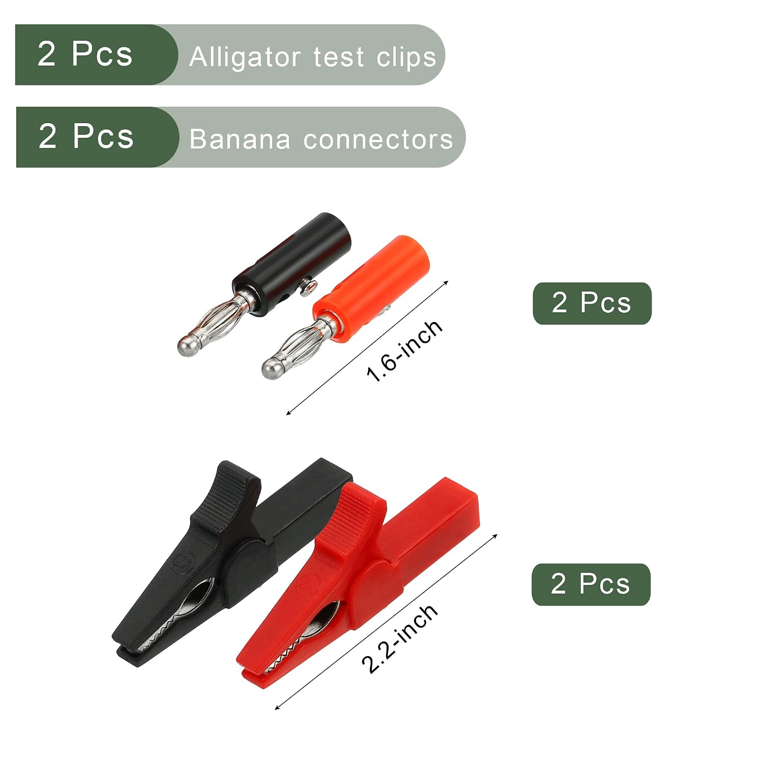 YOKIVE 2 Pcs Alligator Clips, Insulated Test Probe with Banana Connector | Connecting Wires, Great for Laboratory Test (Black, Red, 2.2 -Inch)