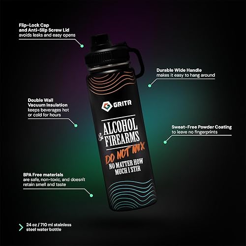 Miniatura 23 de GRITR 24 oz/710 ml Stainless Steel Double Wall Vacuum Insulated Water Bottle for Traveling, Hiking, Camping, Gym Leakproof Reusable Thermos w/Cap