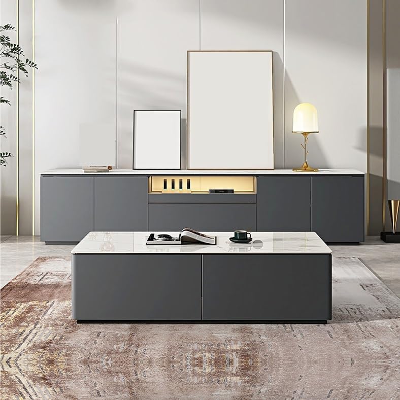 Mueble De TV Mueble de TV con losa de roca, moderno, pequeño, for apartamento, sala de estar, plataforma, ligero, Almacenamiento Simple de lujo Consolas De TV Para Sala De Estar(120x30x42.5cm)