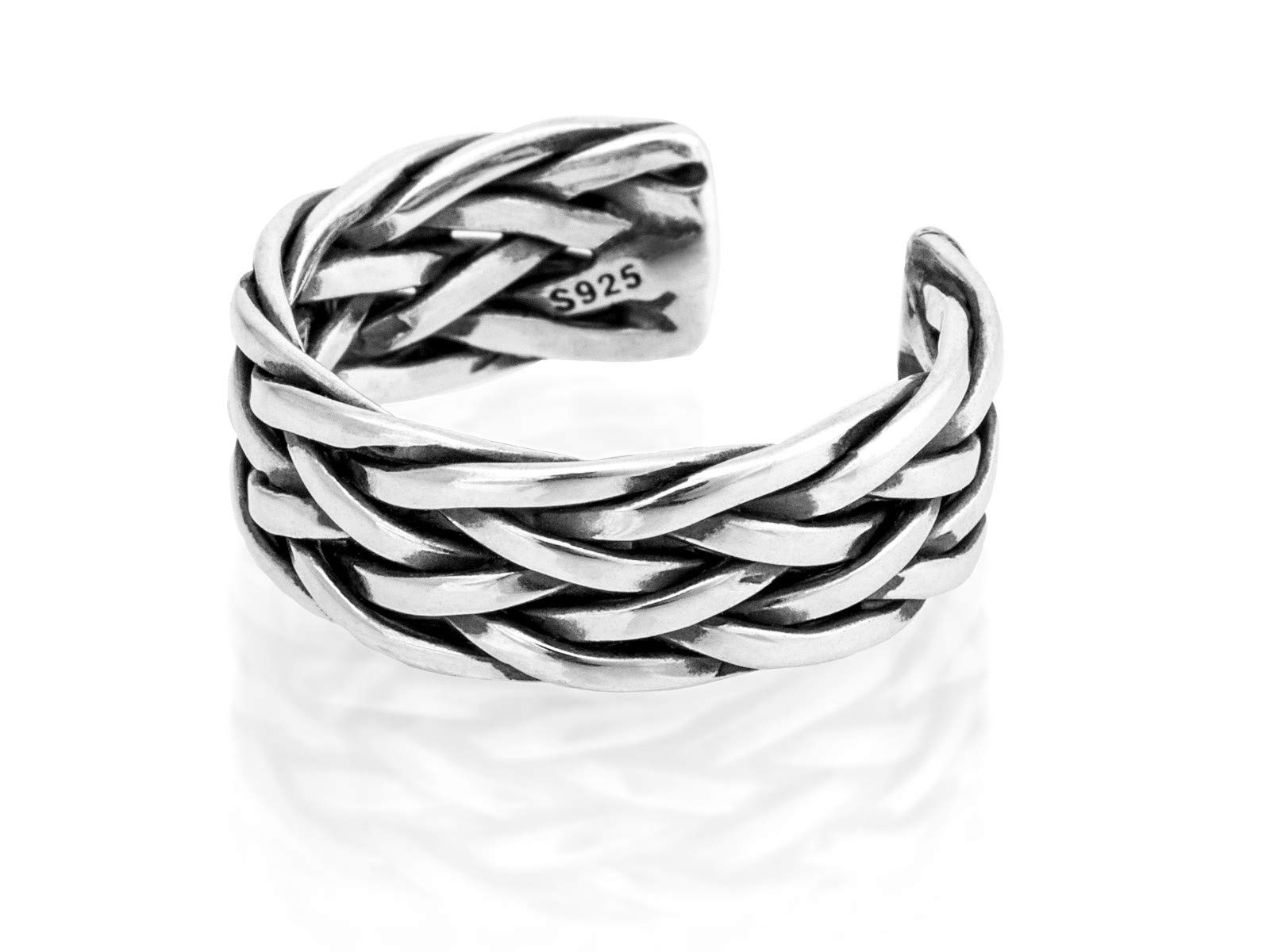 Nature Rebel Herren Ring breit 925 Silber offen verstellbar geflochten
