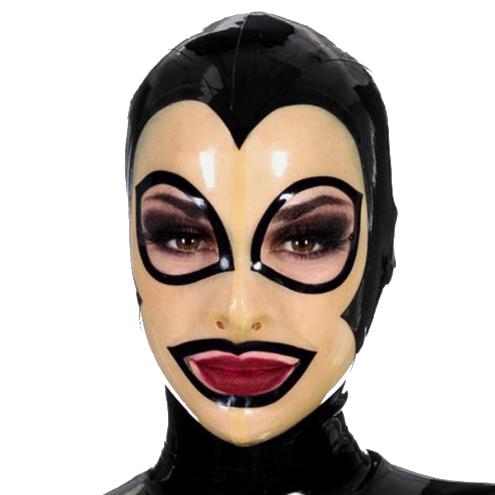 PRLBESL BDSM Latex Hood Back Zipper Open Eyes Mouth Rubber Head Mask Party Decorate Mask Unisex Club Wear Accessories(Size:XS-60CM)