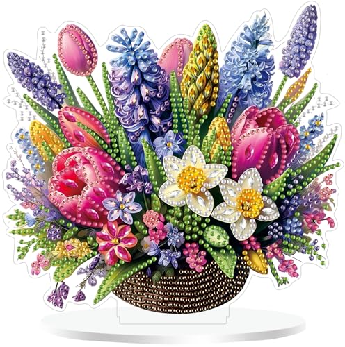 ZeeLionArt Tabletop Diamond Art Painting Kit for Adult,Flowers DIY Special Shaped Rhinestone Desk Placement Ornament,Home Stand Up Gem Painting Craft Kit,Gift,Double Sided.