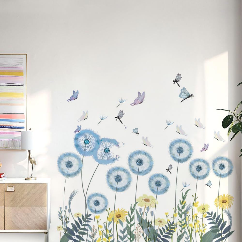 Adesivi Murali DecalMile Fiori Blu E Farfalle - 2 Fogli 30x90 Cm, Rimovibili - Foto 12