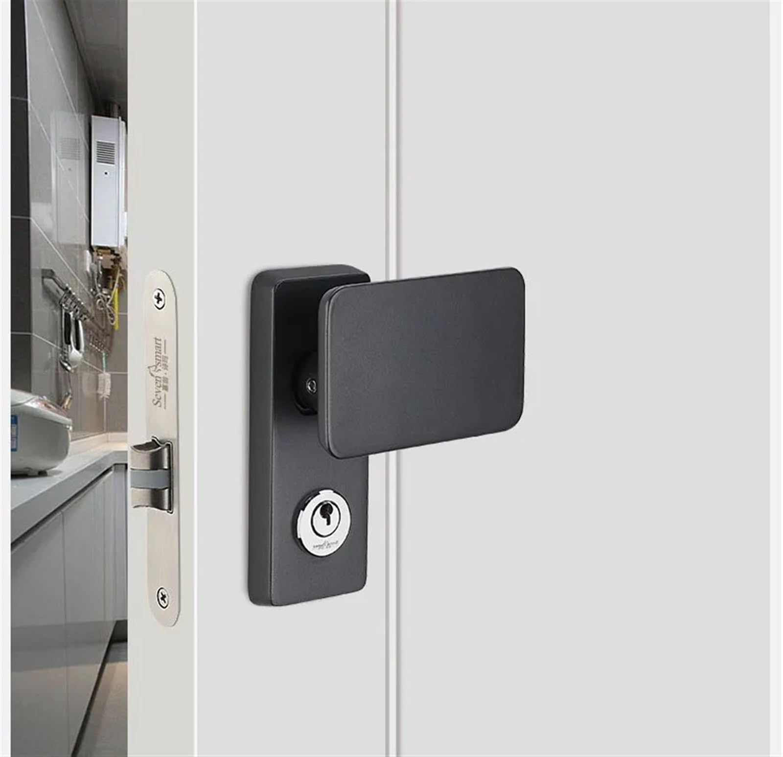 Serrure porte coulissante extérieure bois noire design et robuste pour épaisseur 40-45mm