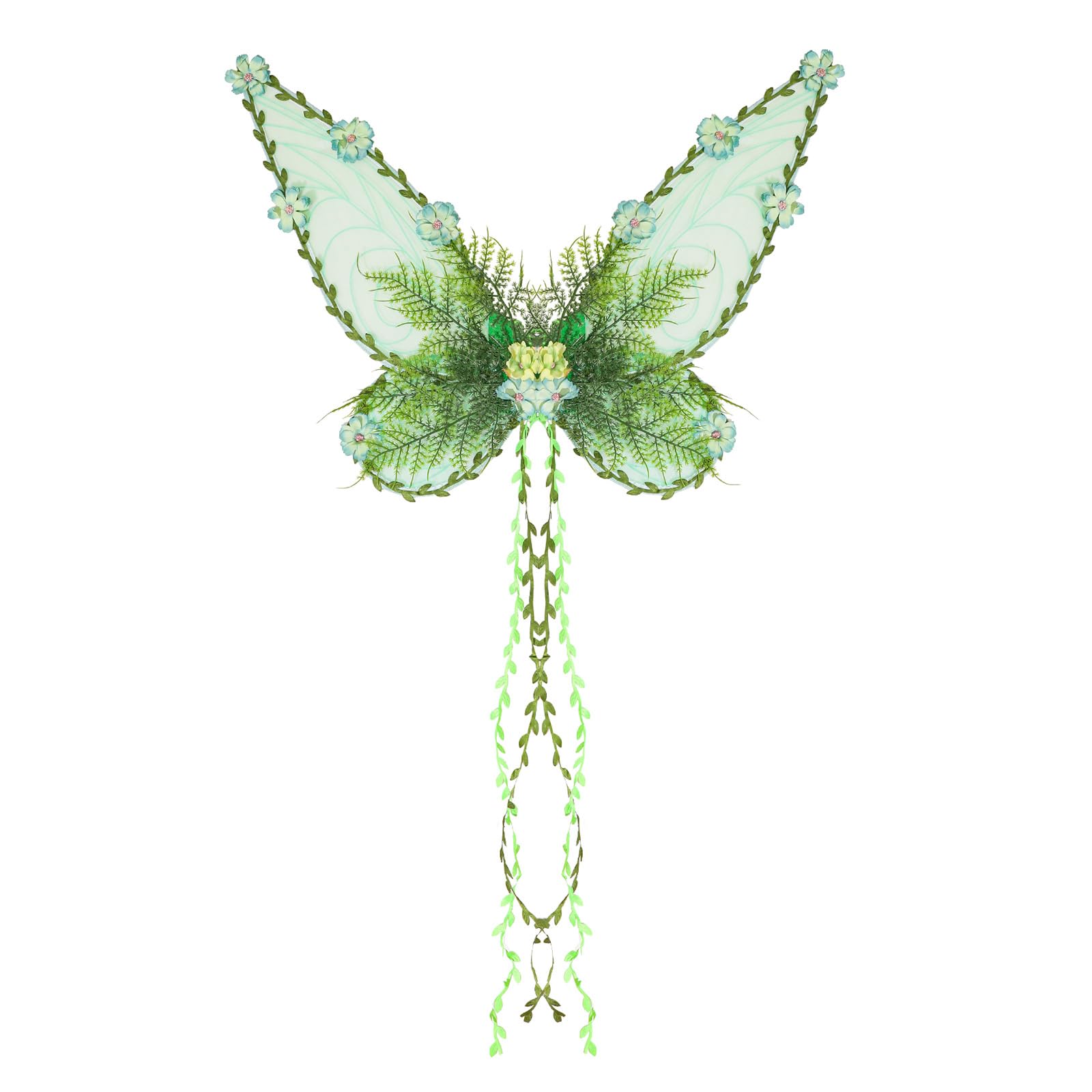 ESSECMBS Halloween Forest Fairy Wings for Women Creative Butterfly Wings with 3D Flowers and Leaves Decor for Cosplay (B-Green
