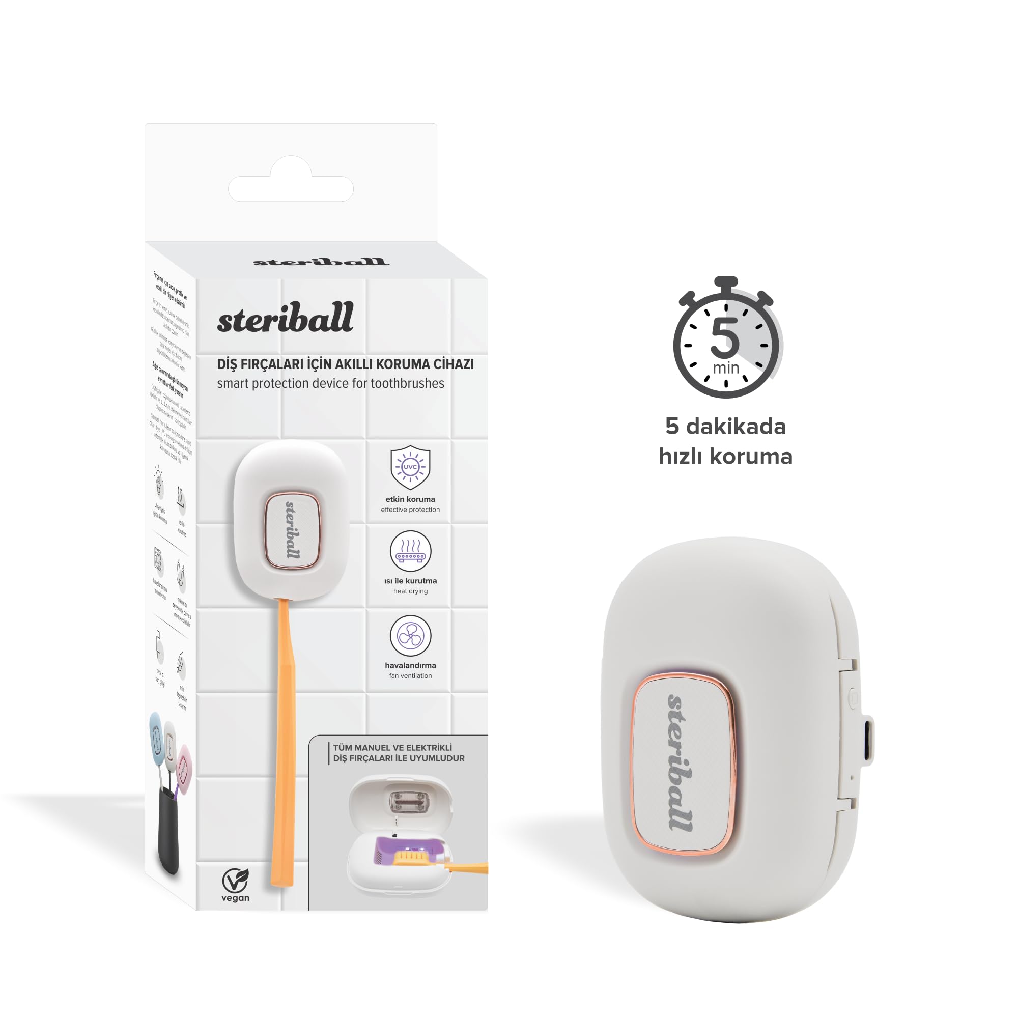Steriball Diş Fırçaları için Hijyenik Akıllı Koruma Cihazı Diş Fırçası için - Beyaz