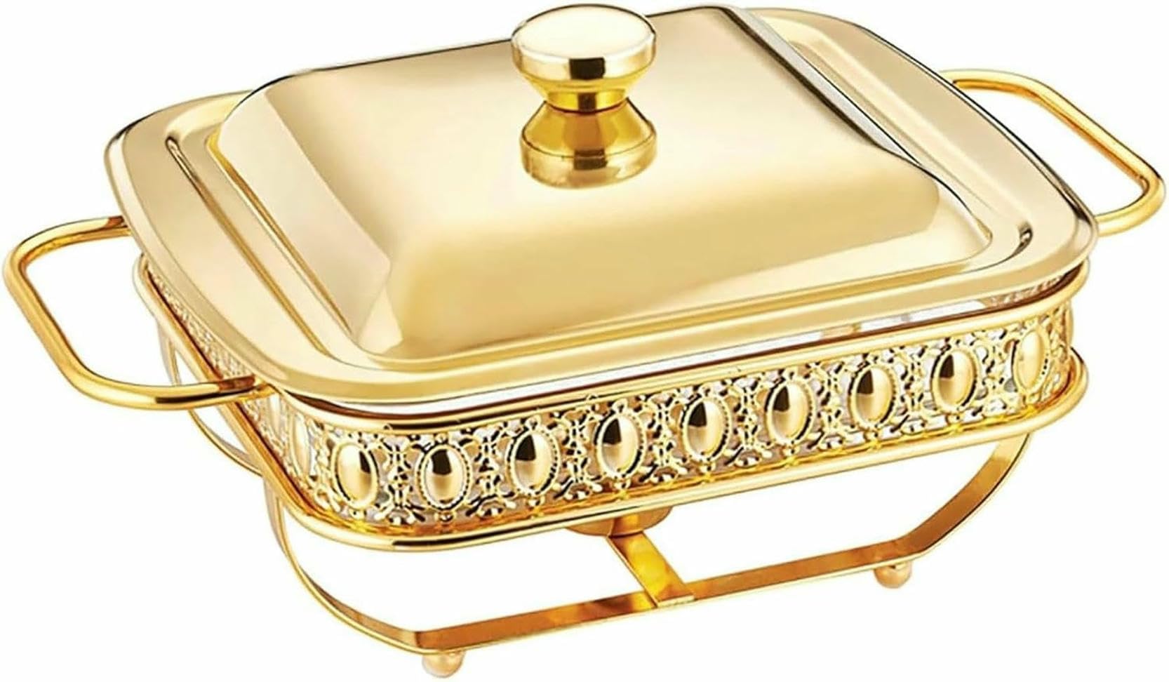 Chauffe-Plats pour Buffet, Assiettes chauffantes, Ensemble Buffet Hot Pot Premium 2 L, récipient pour réchauffer Les Aliments avec Couvercle et Chauffe-Plats pour bu (Gold)