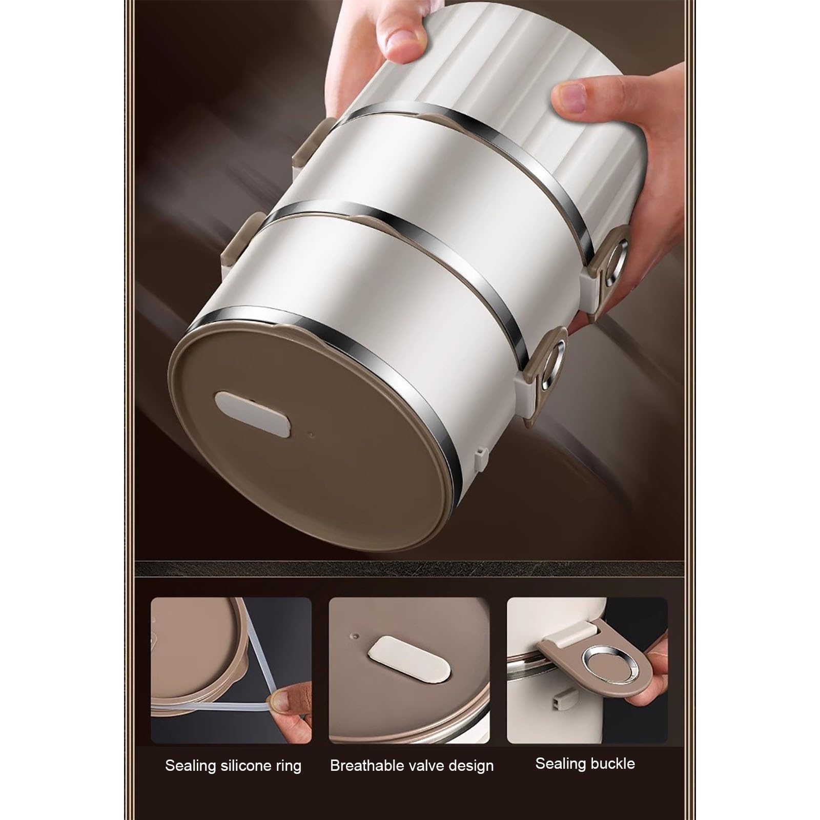 Porta Pranzo, Borse Termiche Porta Pranzo, Bento box in Acciaio inox con Divisori, Lunch box di Grande Capacità con Chiusura Ermetica, con Posate(White,Large)
