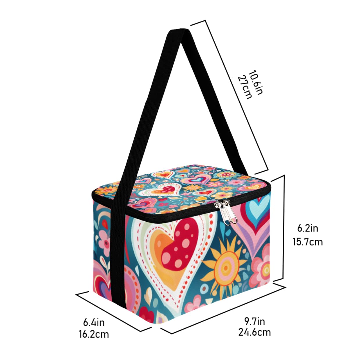 Lunch Bags for Women Men 9 Cans,Valentine's Day Love Hot & Cold Food Delivery Bag Insulated Grocery Bag Insulated Lunch Box Cooler Bag for Office Work Picnic Beach