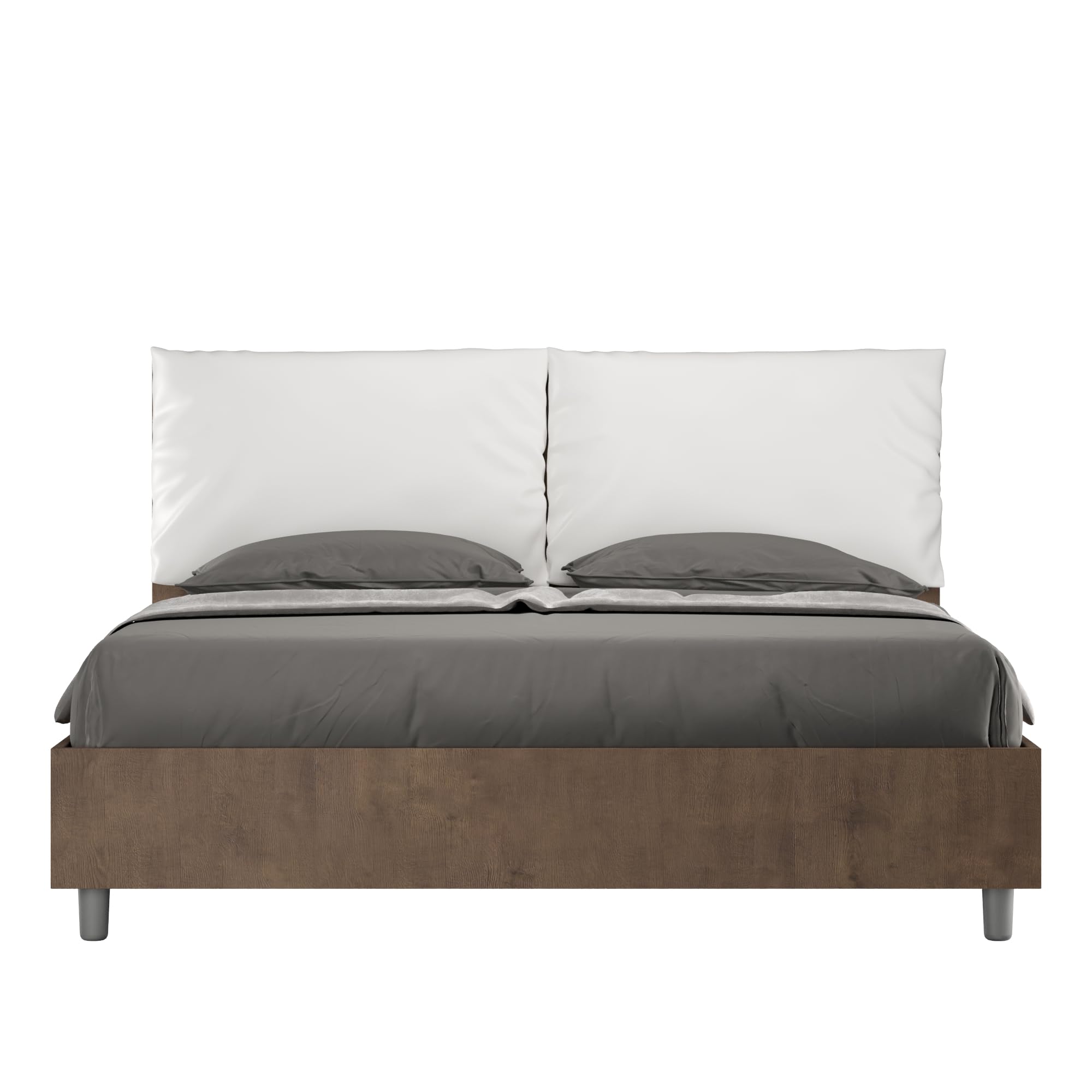 Bonussi Letto Matrimoniale 160x200 cm con Rete e Contenitore Struttura Noce con Cuscini in Similpelle Egos Antea Bianco