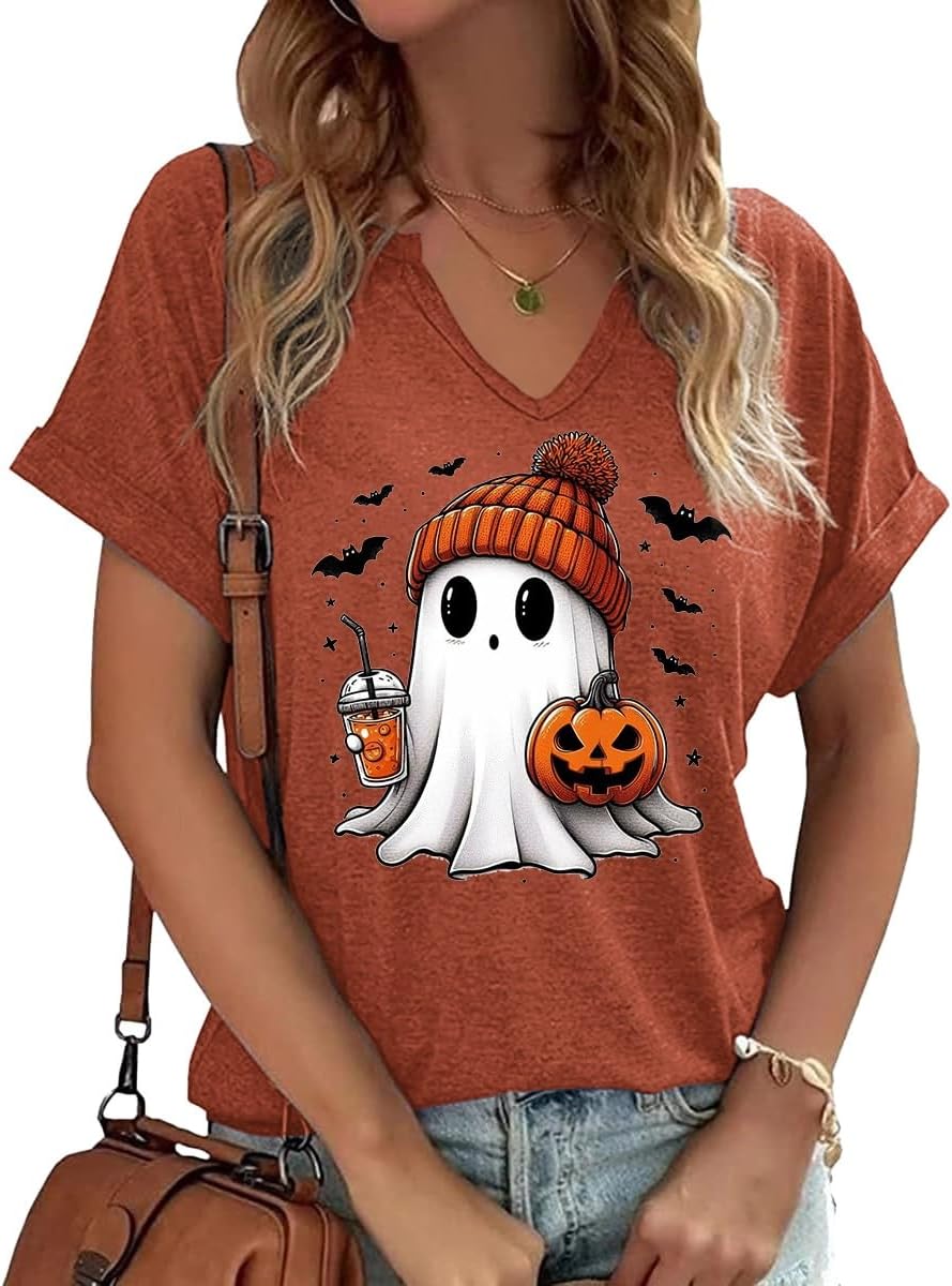 Women Fall Halloween Doodles V Neck Shirt Funny Family Party Celebration Short Sleeve Tee Pumpkin Graphic Thanksgiving Tops… Women Fall Halloween Doodles V Neck Shirt Funny Family Party Celebration Short Sleeve Tee Pumpkin Graphic Thanksgiving Tops…