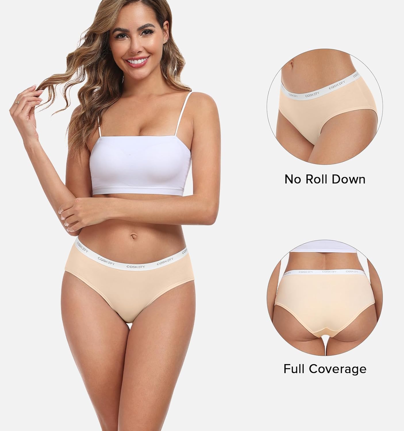 coskefy Women's Underwear Cotton Breathable Hipster Panties Soft Low Rise Bikini Ladies Workout Briefs 5 Pack - Image 3