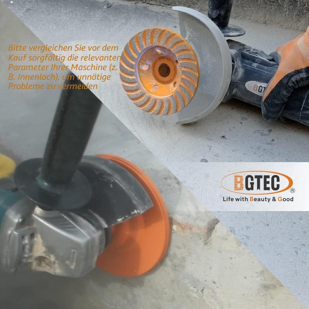 BGTEC Diamant-Schleiftopf für Beton - 125mm Winkelschleifscheibe mit 22.23/15.875mm Unterlegscheibe zum Schleifen von Granit, Marmor, Beton, Ziegel, Mauerwerk