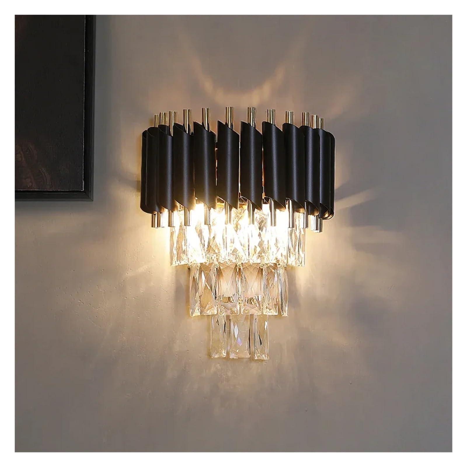 SYAXVOM Black LED Wall Lamp Crystal Sconces Lighting Bedroom Bedside Corridor Stairs Decor