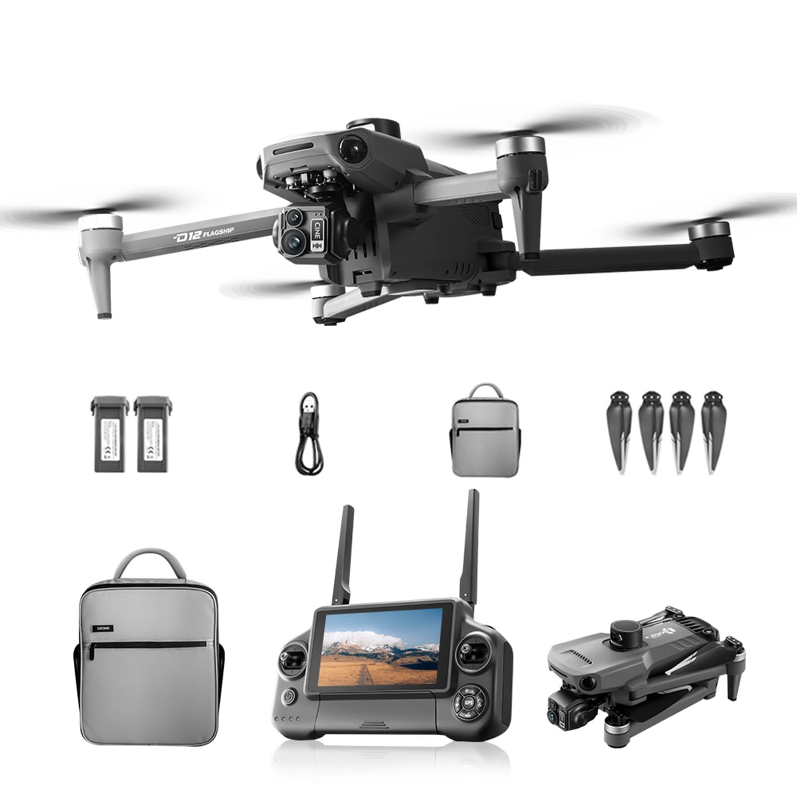 Zhmmmlgj Black 4K Drone with Camera for Adults, 3-Axis Gimbal, 10KM Range, GPS Return, Obstacle Avoidance, 45Min Flight Time, Live Video, 2 Batteries，