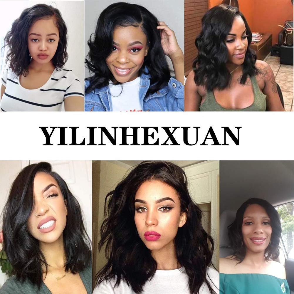 Short Bob Wavy Human Hair Wig 13x6 Lace Frontal Human Hair Wigs Pre Plucked Bleached Knots Glueless Wigs for Black Woman Natural Color 12 Inch
