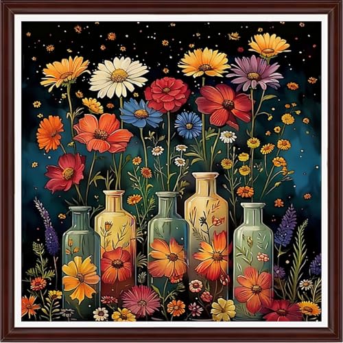 Image of Dooxvey Counted Cross Stitch Kits for Adults 11CT Printed Cross-Stitch Patterns Cross Stitching Embroidery Kit Stamped or Counted Needlepoint Kits-Flower vases 18x18 inch