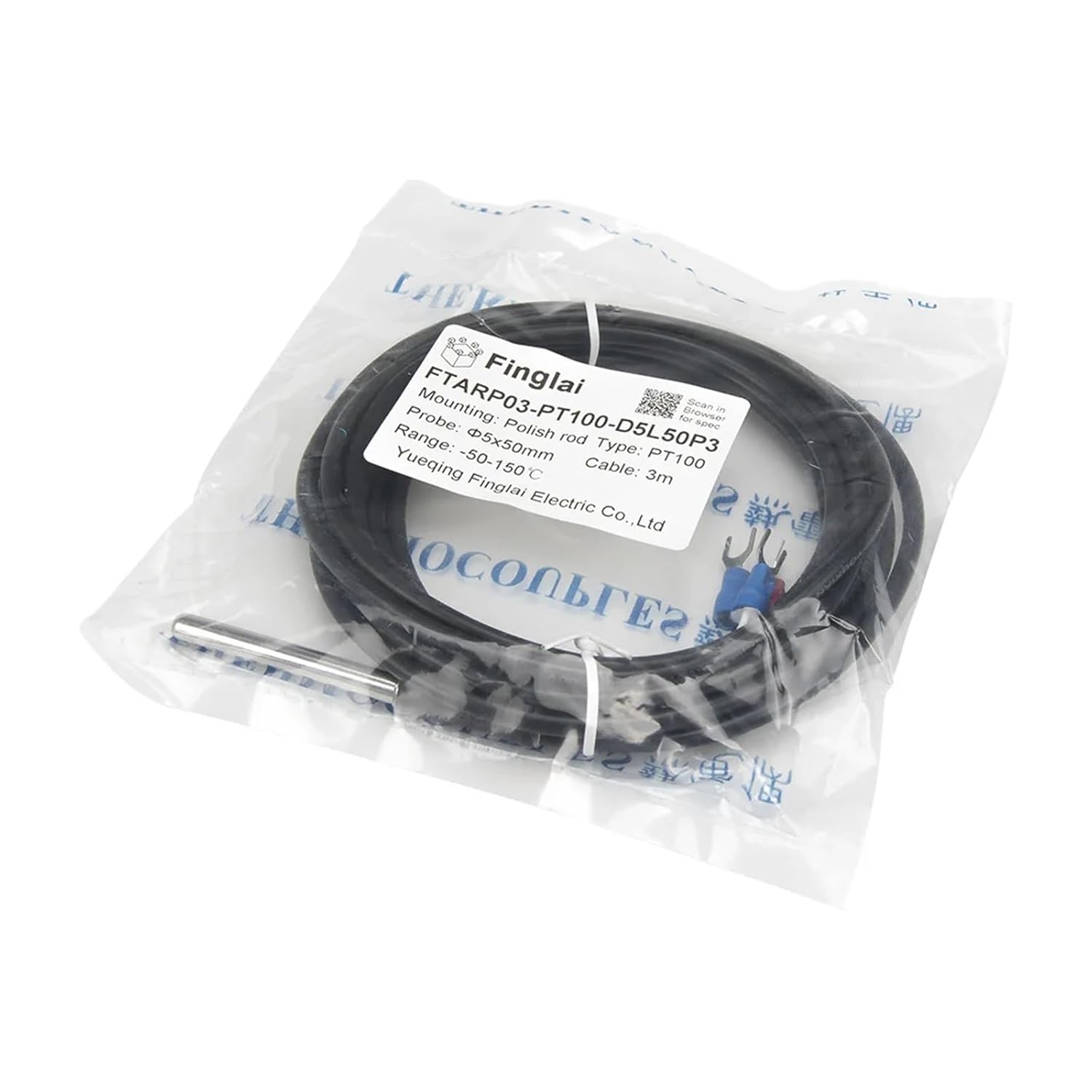 FTARP03 PT100 Cu50 Waterproof Type 3 metres Cable Polish Rod Probe Head RTD Temperature Sensor(Cu50 5x50mm Probe)