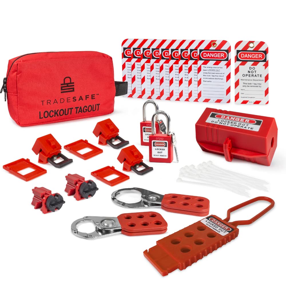 TRADESAFE Electrical Lockout Tagout Kit Hasps, Clamp on and Universal Multipole Circuit TRADESAFE Electrical Lockout Tagout Kit Hasps, Clamp on and Universal Multipole Circuit