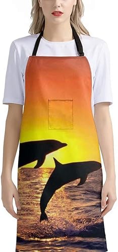 Miniatura 3 de Dellukee Delantal ajustable de cocina con bolsillo para mujeres y hombres, delantales impermeables