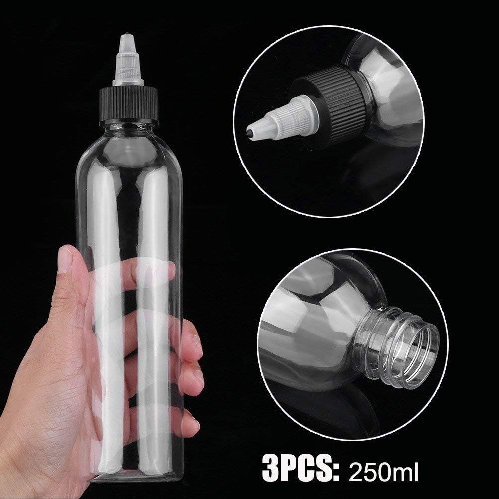 3 Pcs 250ml Empty Tattoo Ink Bottles, Empty Plastic Twist Cap Bottles Tattoo Ink Pigment Body