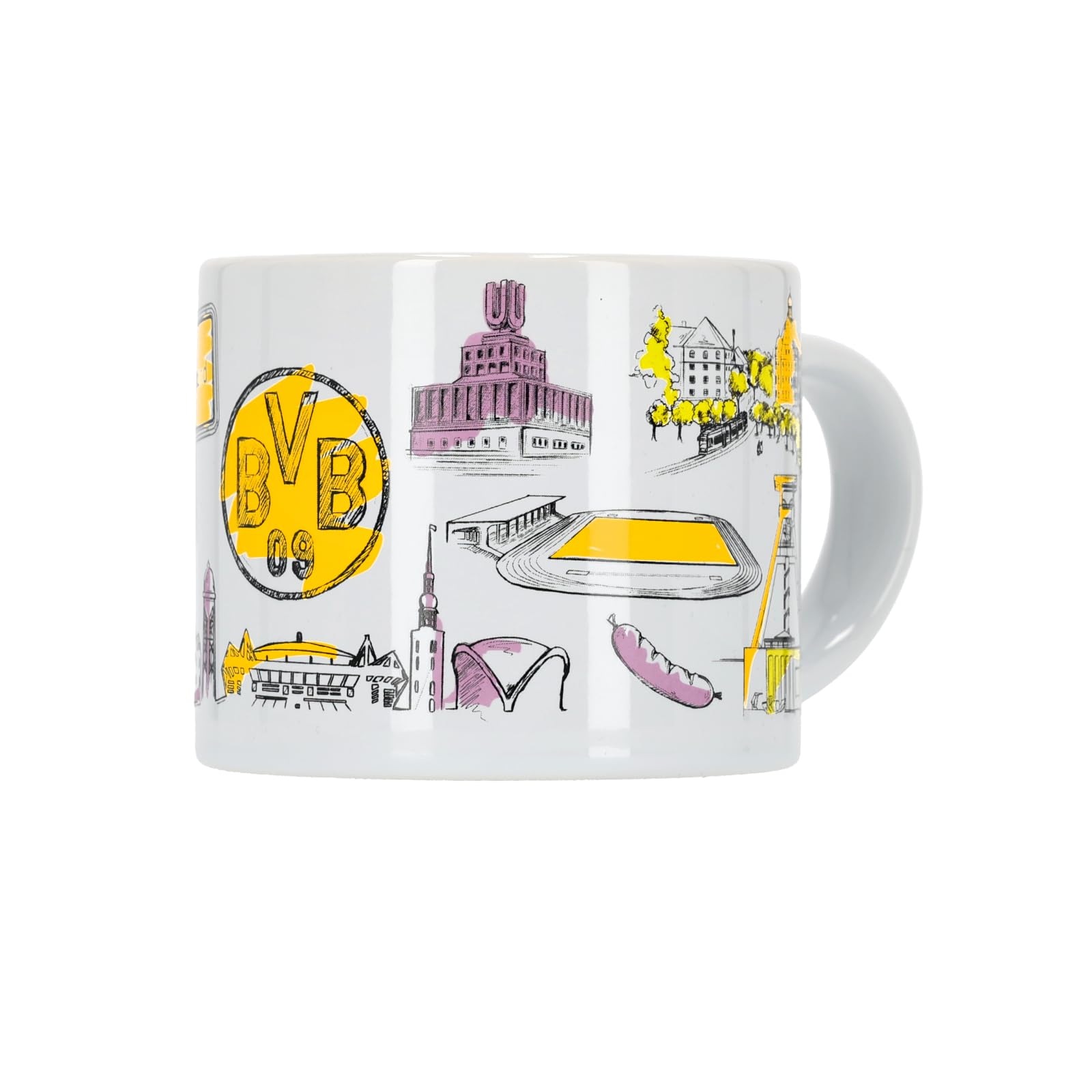 BVB Borussia Dortmund Panorama Mug, White, Ceramic, 9.5 x 9.5 cm, Dishwasher Safe, Microwave Safe