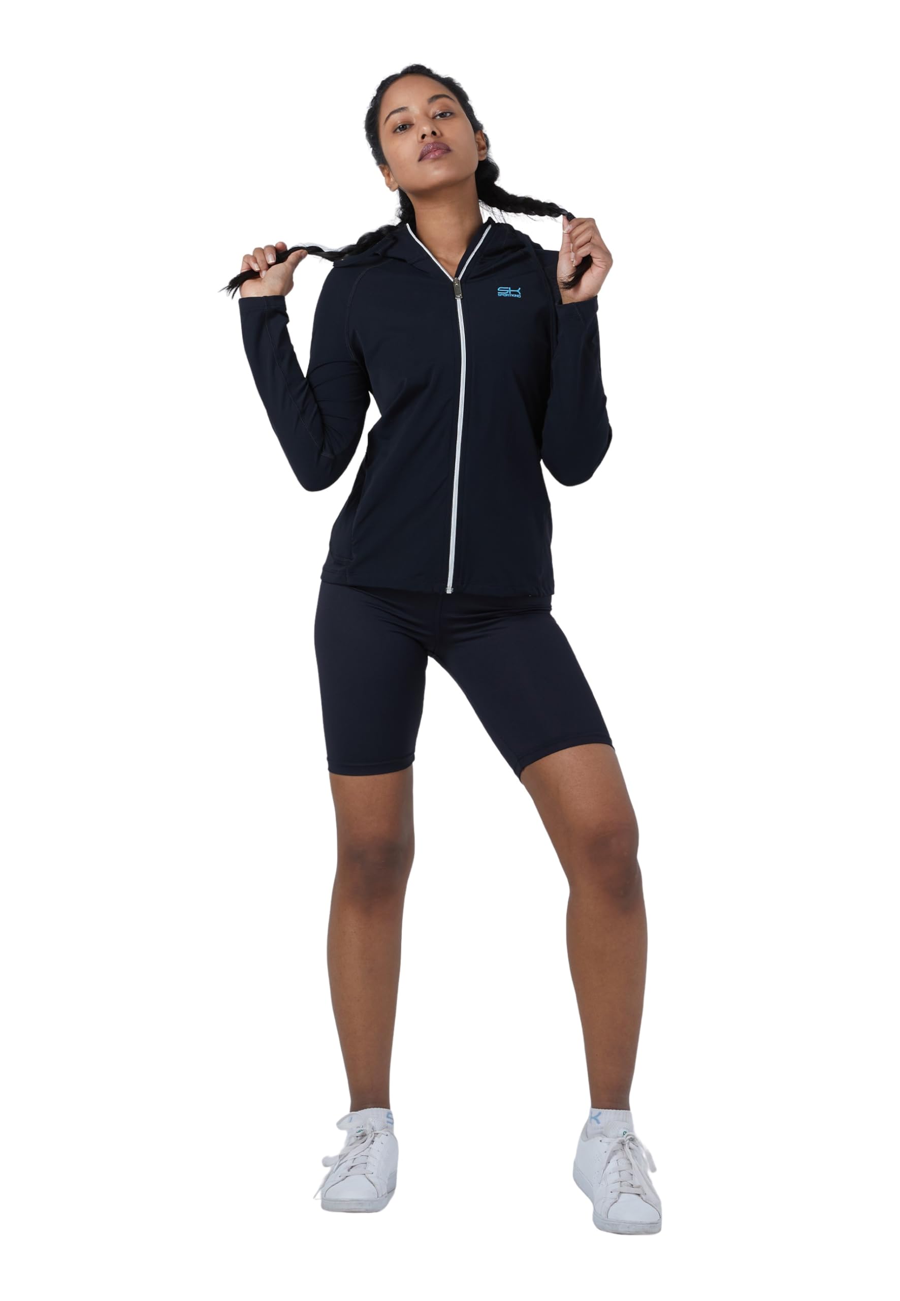 Sportkind Mädchen & Damen Tennis, Padel, Fitness, Sport Joggingjacke mit Kapuze & RV-Tasche, atmungsaktiv & RV-Tasche, atmungsaktiv