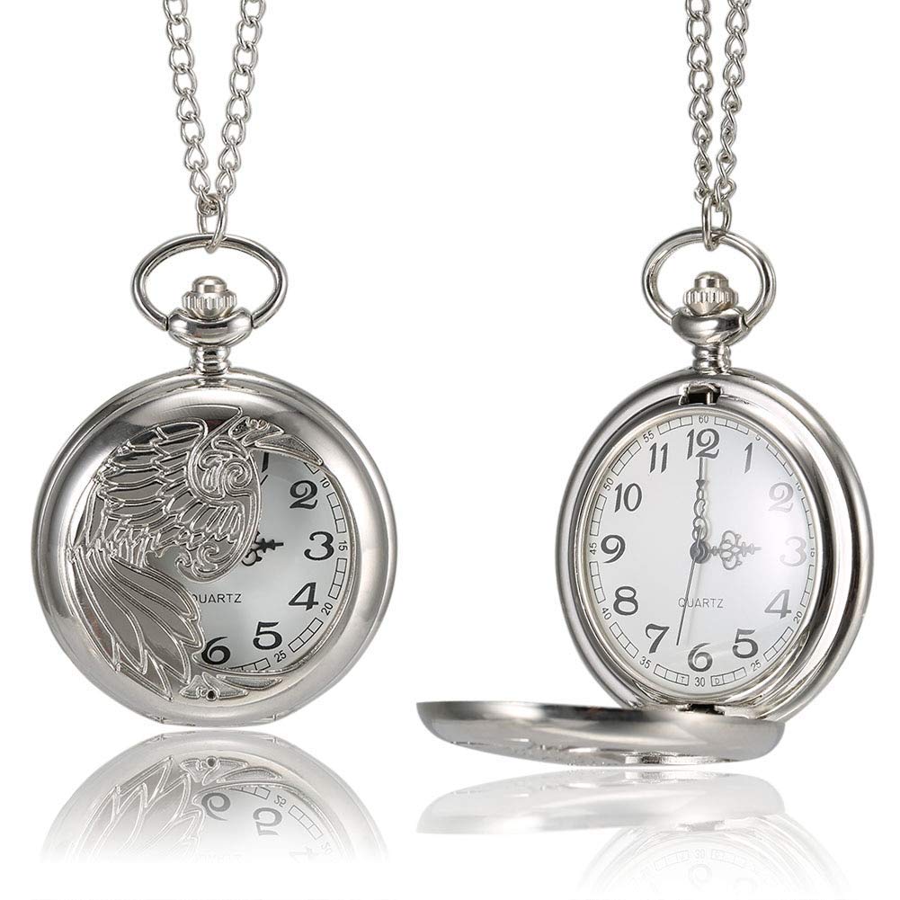 Reloj de bolsillo de cuarzo para hombre caja de fénix tallada con cadena
