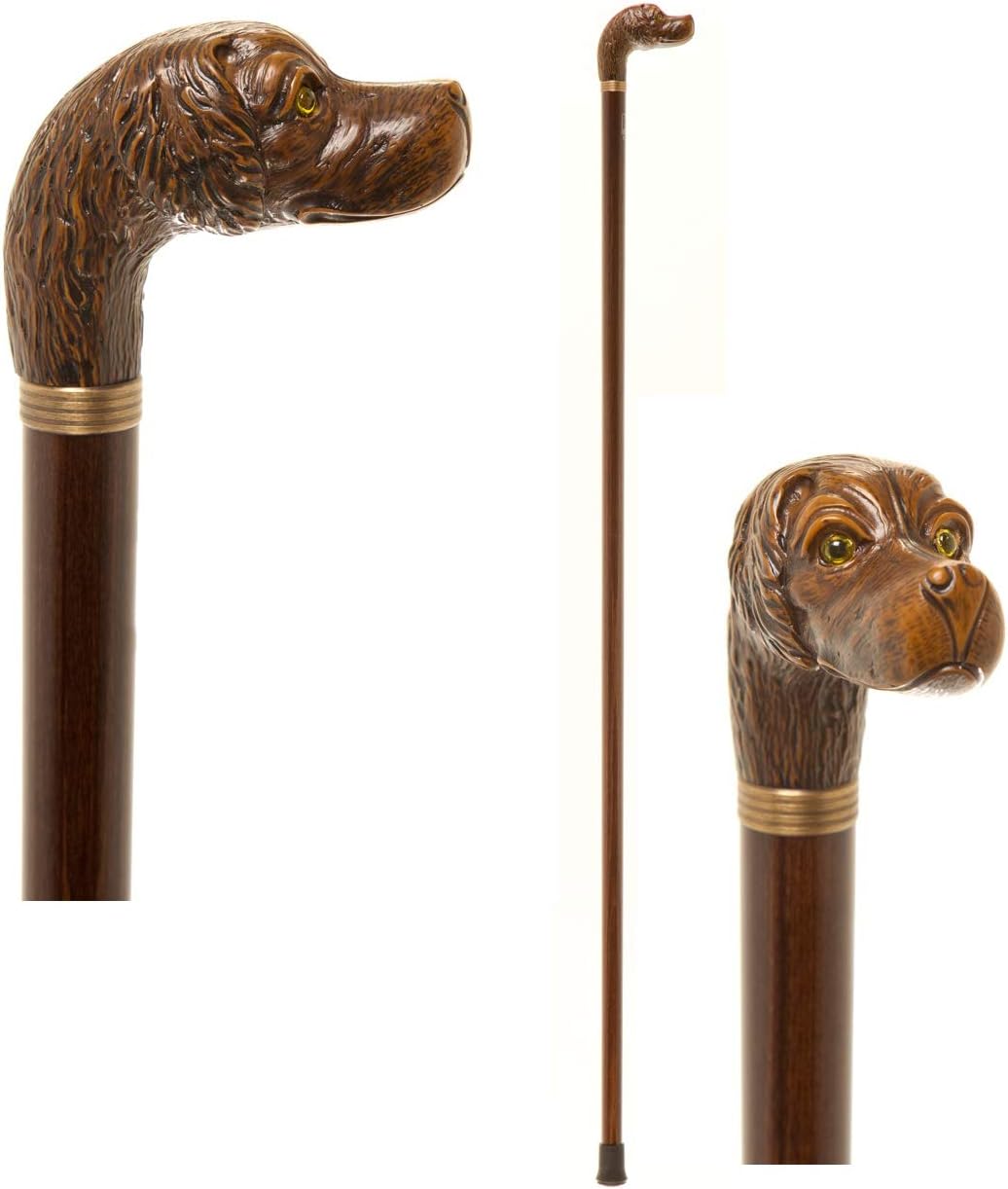 Brown Spaniel Hunting Dog Head on a Beech Shaft Walking Stick Collectors Cane Animal