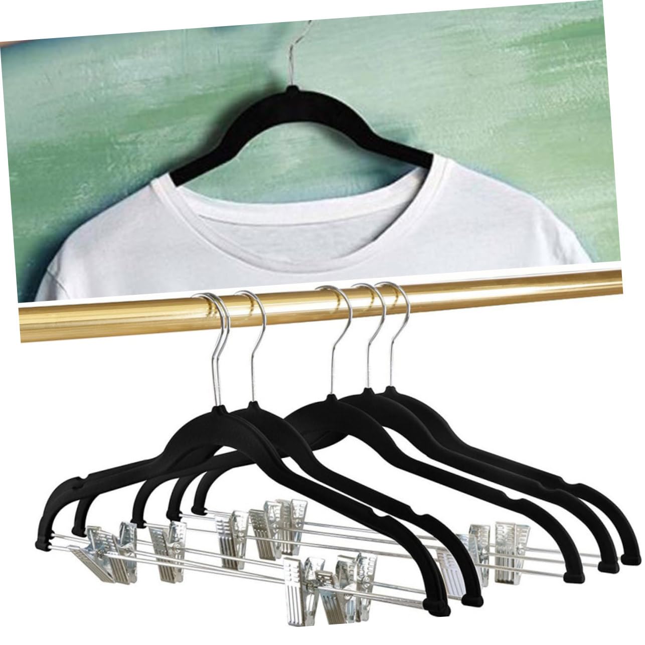 Kleiderbügel mit Clips 8 Stück aus Abs Samt rutschfest Schwarz