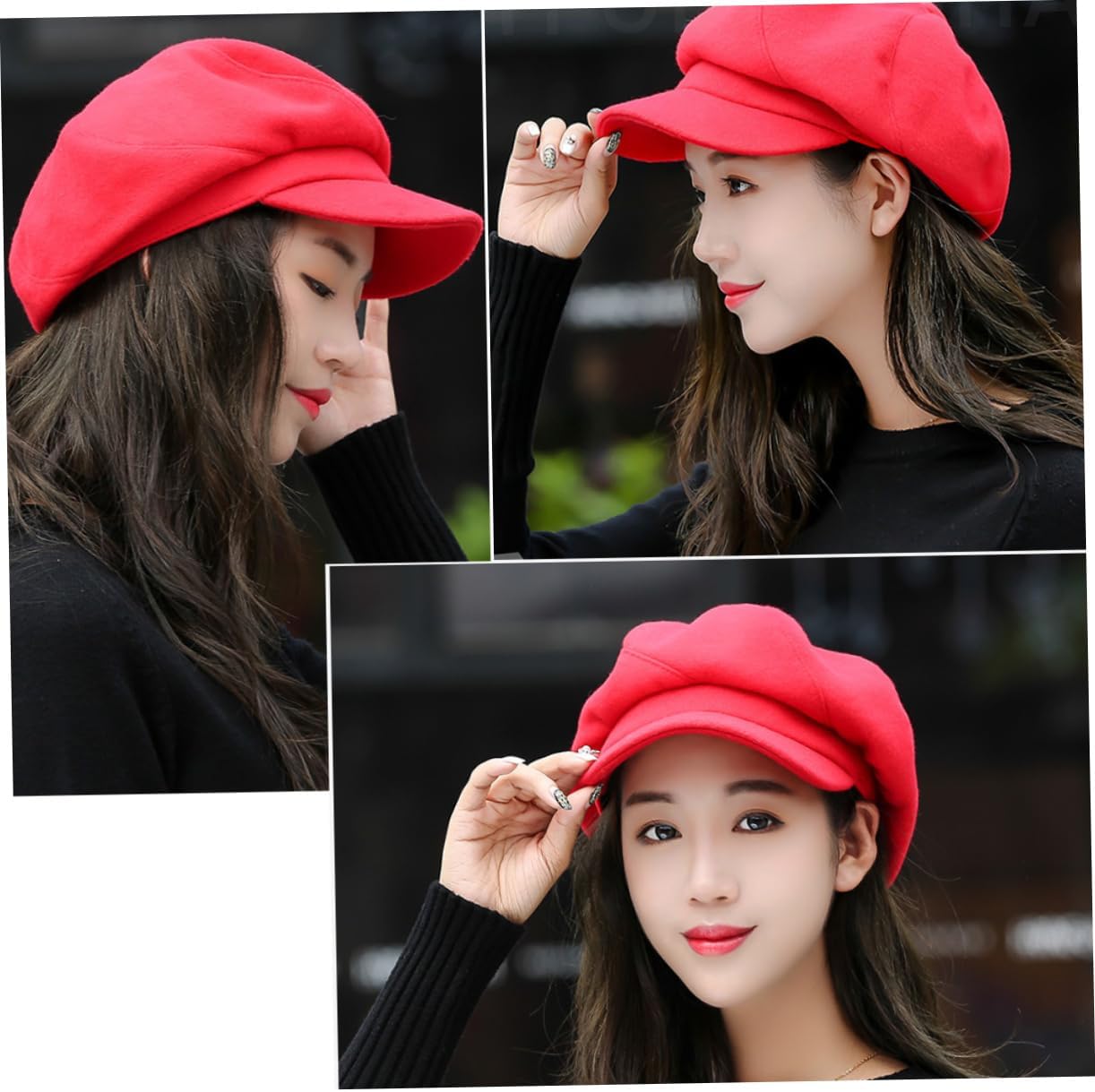 Holibanna 3pcs Warm Newsboy Cap for Women Winter Woolen Beret Stylish Peaked Hat for Occasions